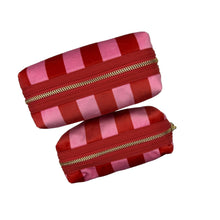 Load image into Gallery viewer, Pink Stripe Makeup Bag &amp; Bow Brooch