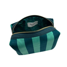 Load image into Gallery viewer, Teal Stripe Makeup Bag with Bow Brooch