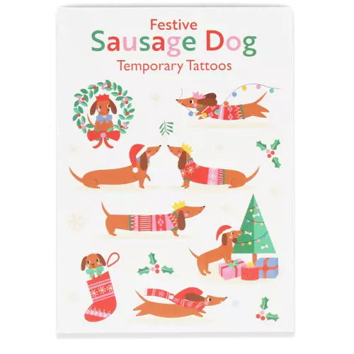 Festive Sausage Dog Temporary Tattoos