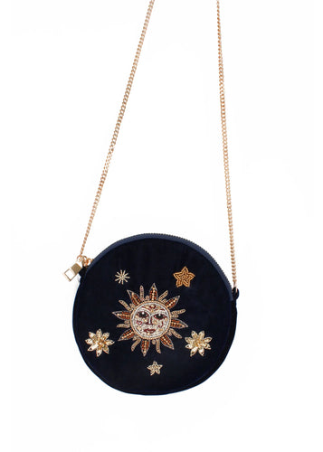 Moon & Stars Round Velvet Bag