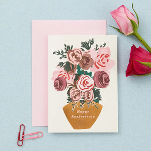 Anniversary Roses Vase Card