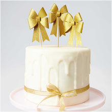 Load image into Gallery viewer, Gold Glitter Bow Cake Decorations