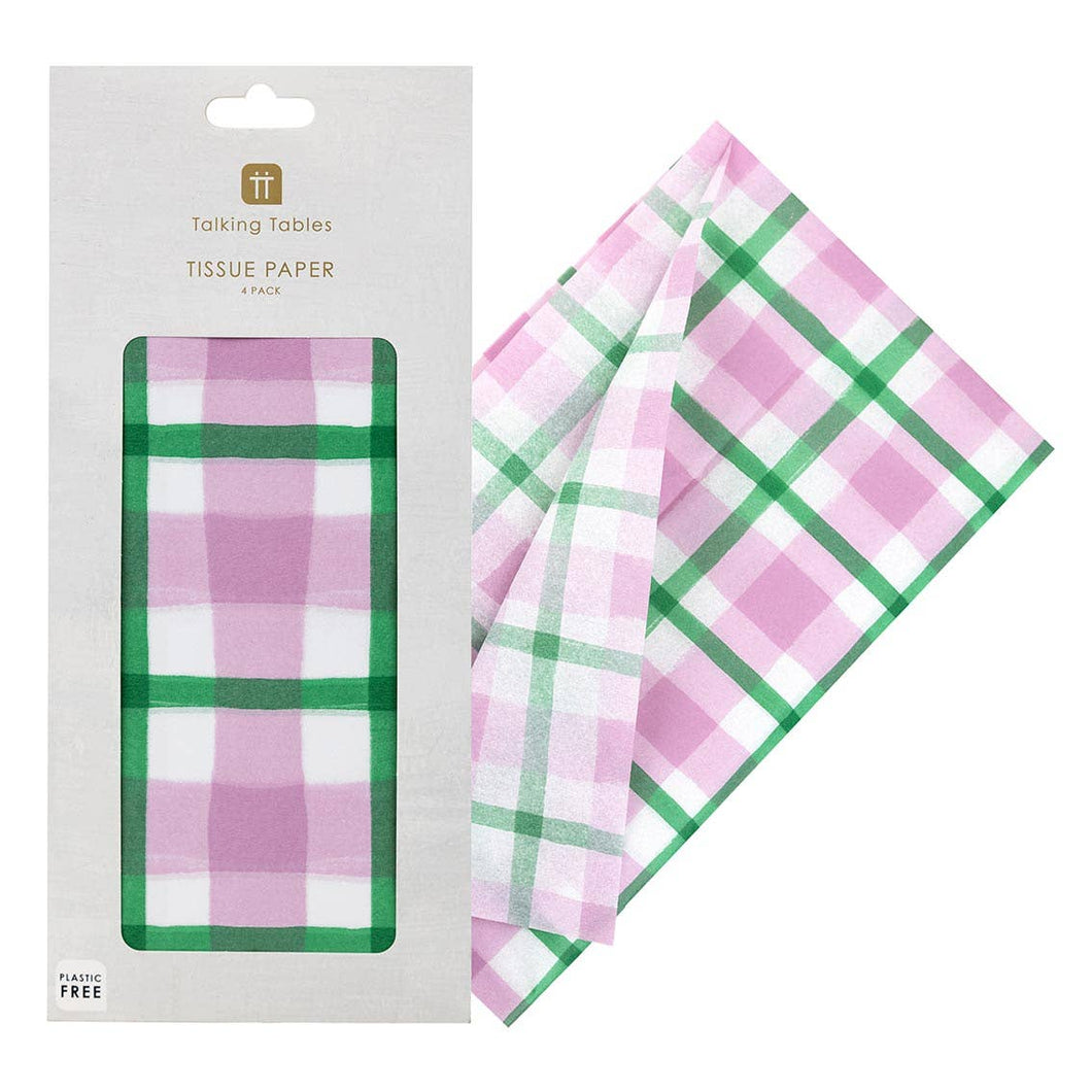 Green & Pink Gingham Tissue Paper