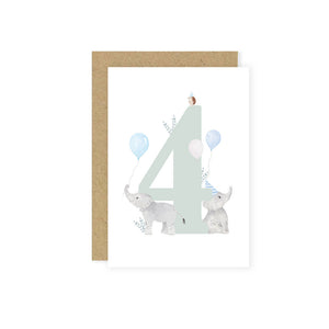 Age 4 Elephants Birthday Card