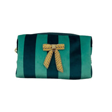 Load image into Gallery viewer, Teal Stripe Makeup Bag with Bow Brooch