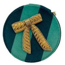 Load image into Gallery viewer, Teal Stripe Jewellery Pot with Bow Brooch