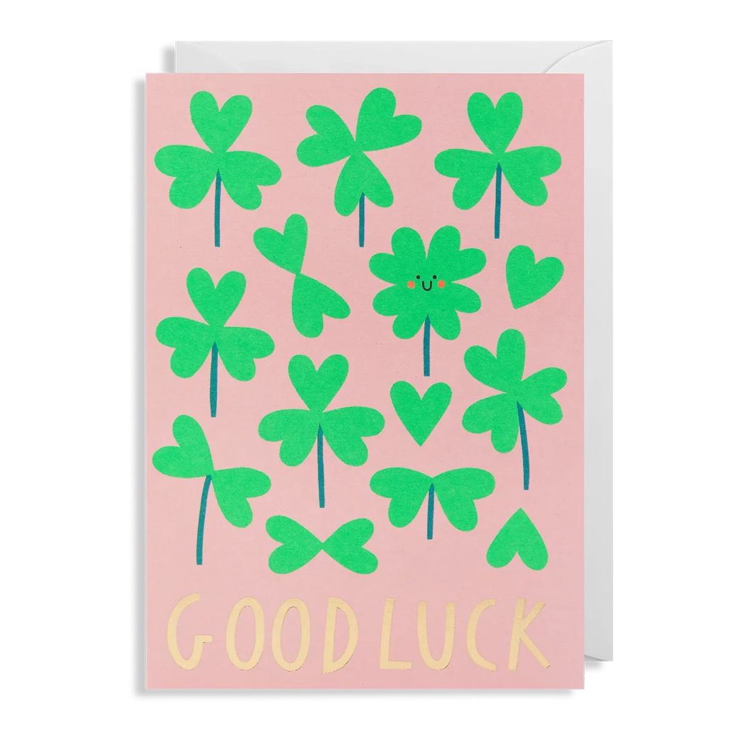 Smiley Good Luck Clovers Card