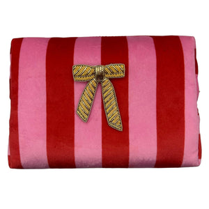 Pink Stripe Makeup Bag & Bow Brooch