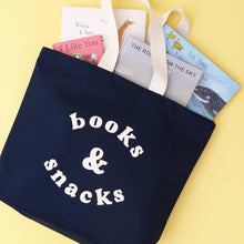 Load image into Gallery viewer, Navy Books &amp; Snacks Bag