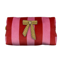 Load image into Gallery viewer, Pink Stripe Makeup Bag &amp; Bow Brooch