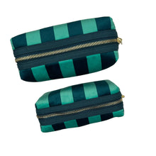 Load image into Gallery viewer, Teal Stripe Makeup Bag with Bow Brooch