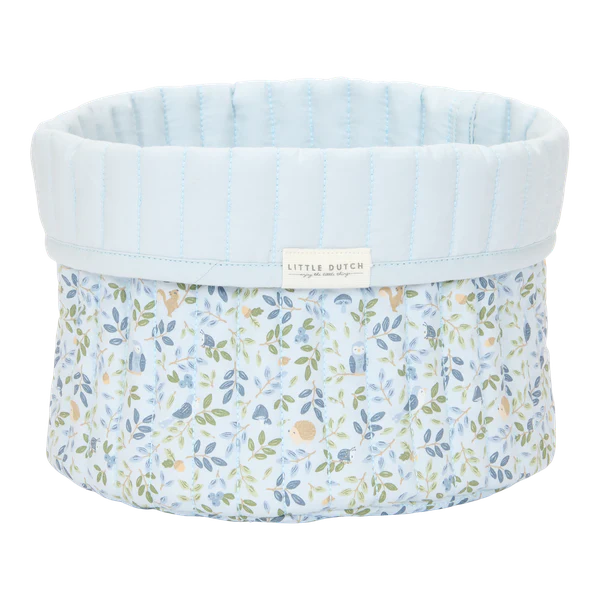 Small Reversible Quilted Storage Basket: Blue Forest Adventures