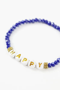 Electric Blue Happy Beaded Bracelet