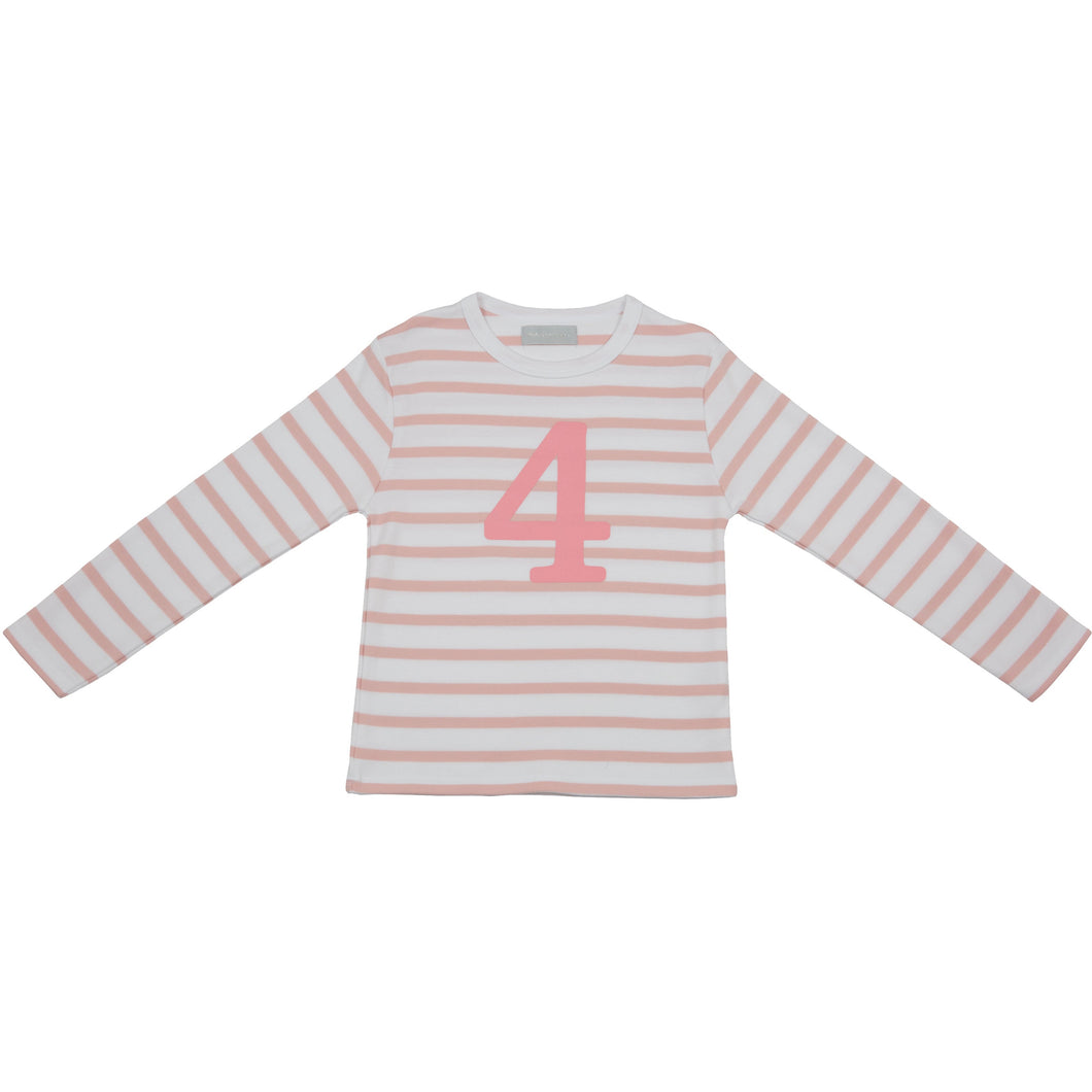 Dusty Pink & White Breton Striped Number T Shirts