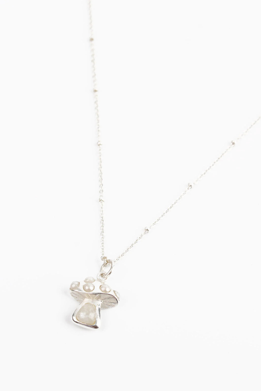 Silver Pearl & Moonstone Mushroom Necklace