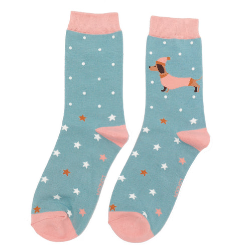 Festive Sausage Dog Duck Egg Bamboo Socks