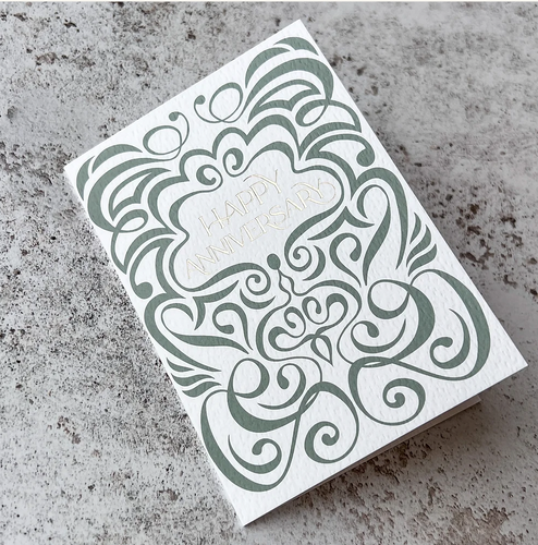 White Swirly Anniversary Foiled Gold Card