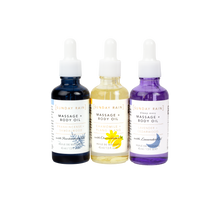 Load image into Gallery viewer, Sunday Rain Massage &amp; Body Oil Trio