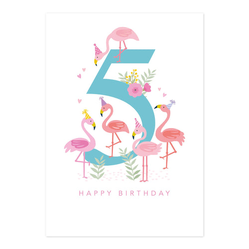 Age 5 Flamingo Card