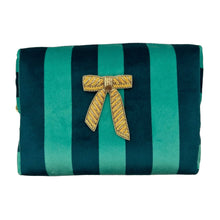 Load image into Gallery viewer, Teal Stripe Makeup Bag with Bow Brooch