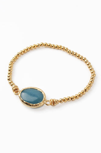 Light Blue Gemstone Gold Beaded Bracelet