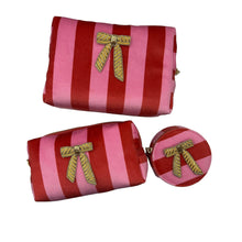 Load image into Gallery viewer, Pink Stripe Makeup Bag &amp; Bow Brooch