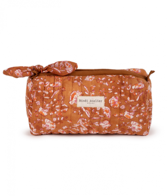 Sarika Caramel Floral Make Up Pouch