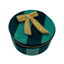 Load image into Gallery viewer, Teal Stripe Jewellery Pot with Bow Brooch