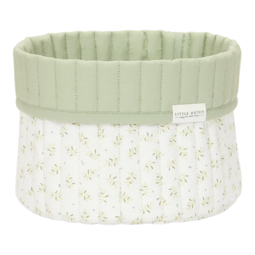 Small Reversible Quilted Storage Basket: Green Blueberry Leaves