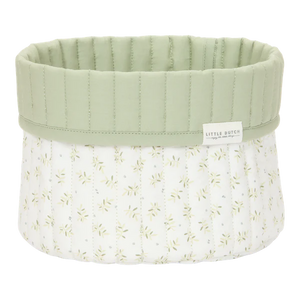 Small Reversible Quilted Storage Basket: Green Blueberry Leaves