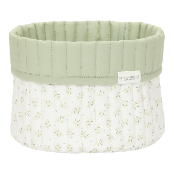 Small Reversible Quilted Storage Basket: Green Blueberry Leaves