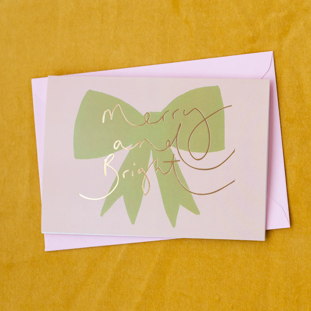 Merry And Bright Green Bow Card