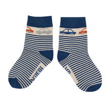 Load image into Gallery viewer, Cars &amp; Stripes Navy Kids Socks