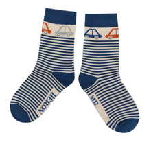 Load image into Gallery viewer, Cars &amp; Stripes Navy Kids Socks