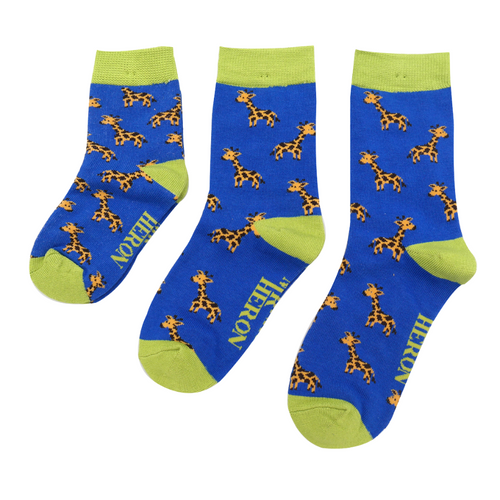 Giraffes Blue Kids Socks