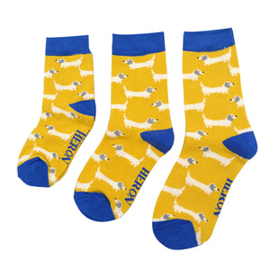 Sausage Dogs Yellow Kids Socks