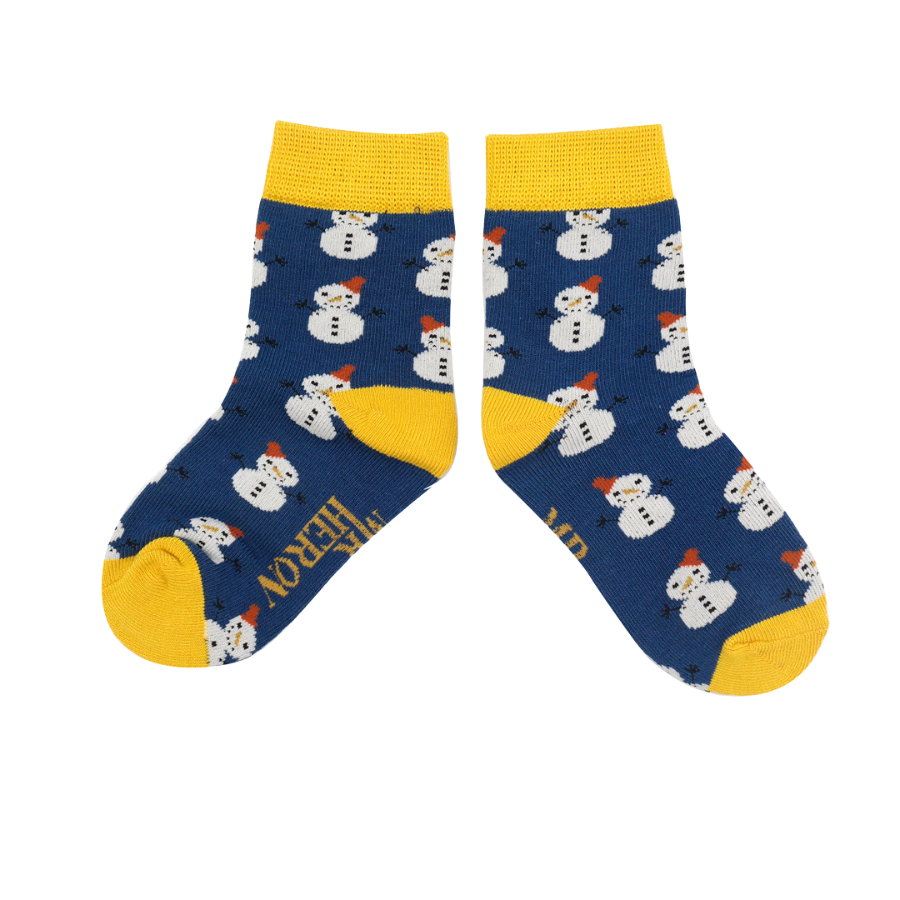 Snowmen Navy Bamboo Socks - 4-6 Years