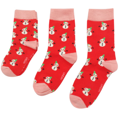 Snowmen Red Kids Socks