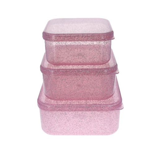 Set Of 3 Pink Glitter Snack Boxes