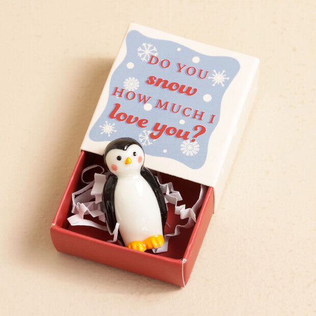 Tiny Matchbox Ceramic Penguin