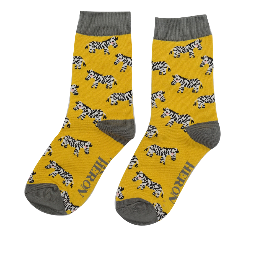 Zebras Yellow Bamboo Socks - Age 7-9 Years