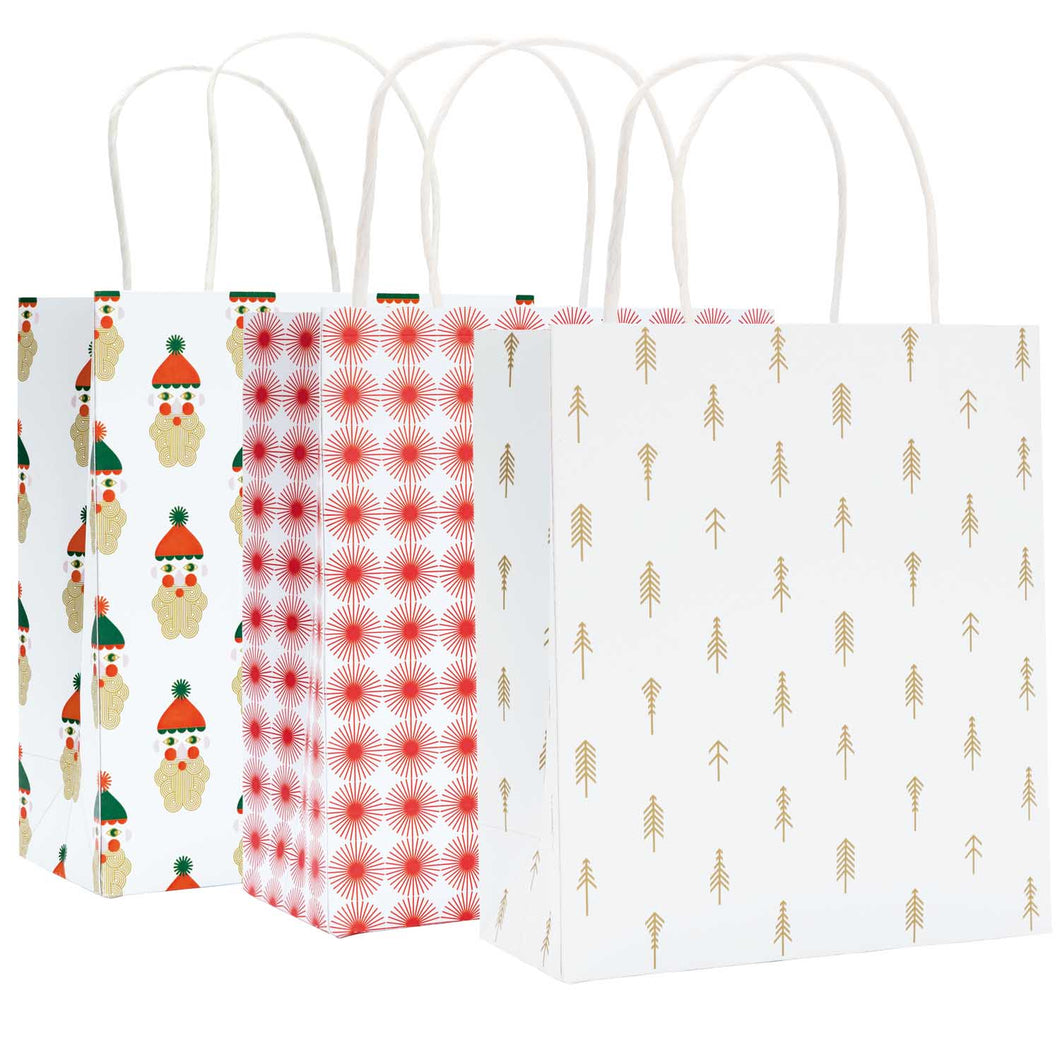 Set Of 3 Red And Gold Festive Gift Bags