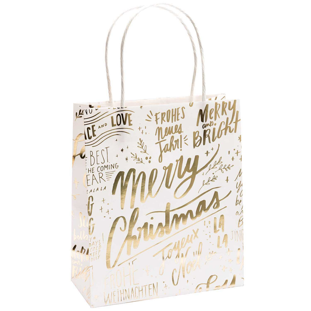 Medium White Merry Christmas Gift Bag