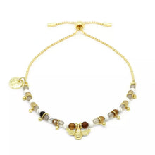 Load image into Gallery viewer, Honeybee Gemstone &amp; Gold Bee Charm Bracelet