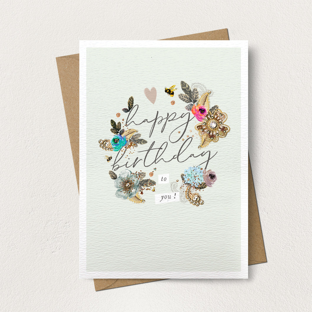 Happy Birthday Floral Leaves Card