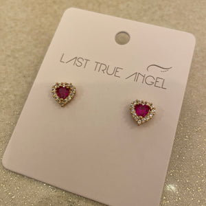 Pink Heart Stud With Crystals