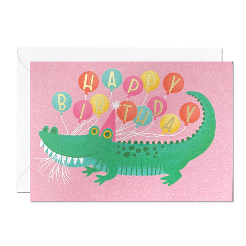 Happy Birthday Alligator Balloons Card