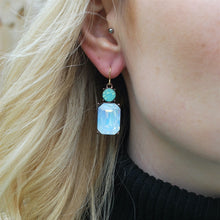 Load image into Gallery viewer, White Opal Gem And Mint Crystal Earrings Gold