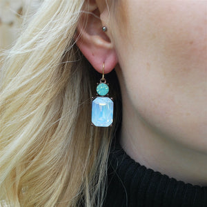 White Opal Gem And Mint Crystal Earrings Gold