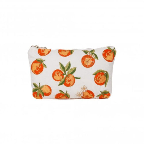 Oranges White Embroidered Travel Pouch